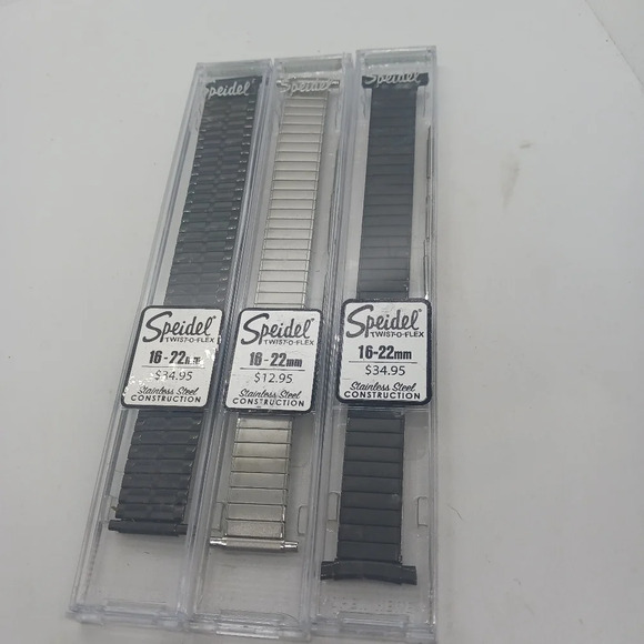 NWT 3 PAIR Men's Twist-O-Flex™ 16-22MM Adjustable End Band 1 silver 2 black